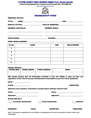 St Peters Jacobite Syrian Orthodox Church Perth Membership Form V4docx