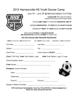 HHS Youth Soccer Camp Registration Form 2015doc Harrisonvilleschools