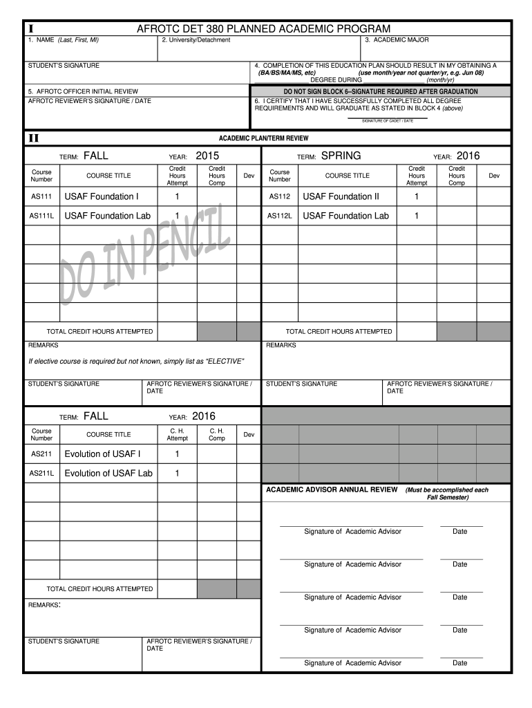 18 AFROTC Form 48 BAcademic Planb Amp Instructions  Michigan State Bb  Msu