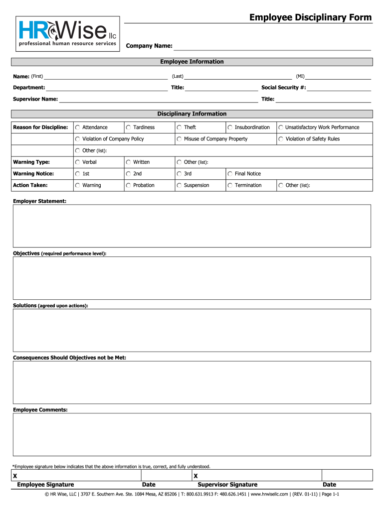 Employee Disciplinary Form  HR Wise LLC