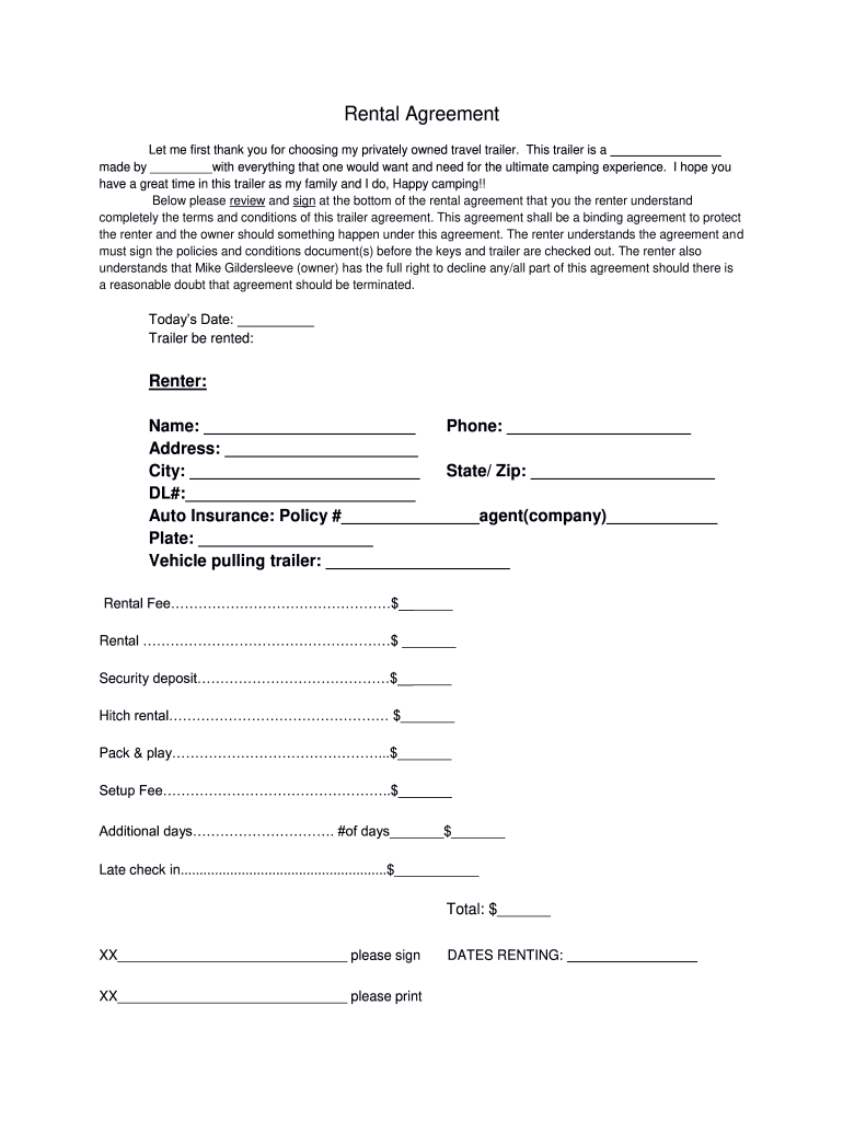 Trailer Rental Agreement Fill Out And Sign Printable Pdf Template Signnow