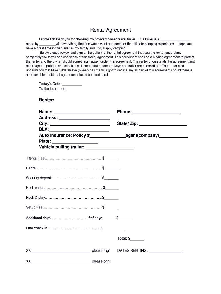 Trailer Rental Agreement Template