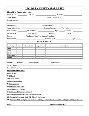 Lic Data Sheet PDF  Form