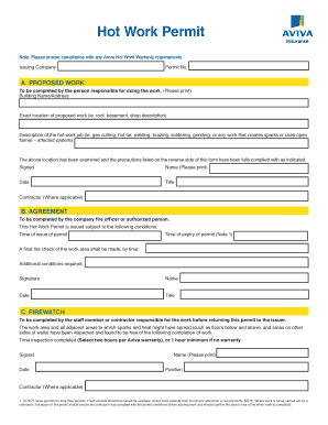 Hot Work Permit Ontario Template  Form