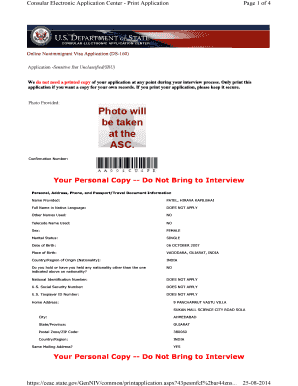 Consular Electronic Application Center Print Application Page 1 of 4 Online Nonimmigrant Visa Application DS160 Application Sens  Form