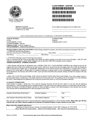 Florida Claim Unclaimed Property  Form