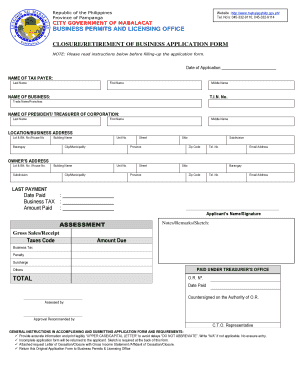 BUSINESS PERMITS and LICENSING OFFICE Mabalacat City  Form