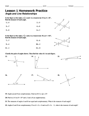 Lesson 1 Homework Practice Angle and Line Relationships  Form