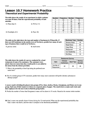 Lesson 7 Homework Practice Theoretical and Experimental Probability Answer Key  Form