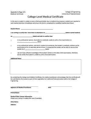 Medical Certificate University of Saskatchewan College Engineering Usask  Form