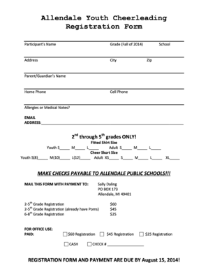 Cheerleading Registration Form