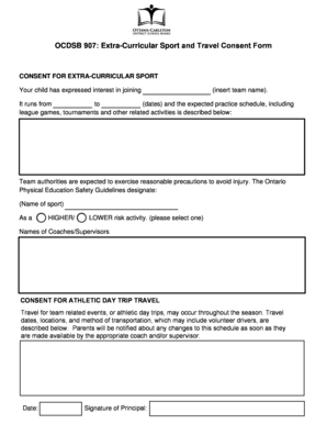 OCDSB 907 Extra Curricular Sport and BTravel Consentb Form