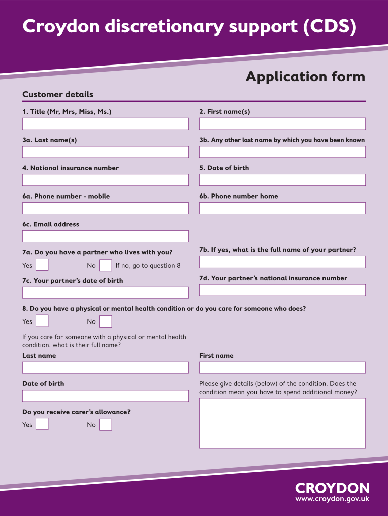 Croydon Discretionary Support CDS Croydon Gov  Form