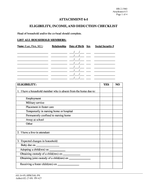 ATTACHMENT 6 I ELIGIBILITY INCOME and DEDUCTION CHECKLIST  Form