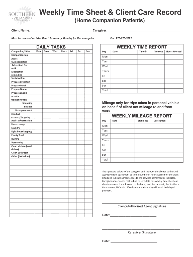 American Home Companion Time Sheet  Form