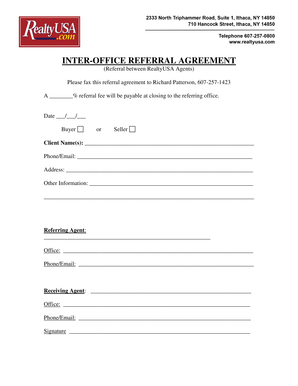 INTER OFFICE REFERRAL AGREEMENT Realty USA  Form