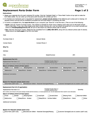 Aspen Home Furniture Replacement Parts  Form