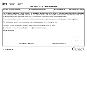 Certificate of Airworthiness Canada  Form