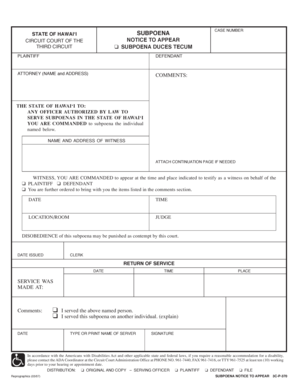 STATE of HAWAII SUBPOENA CIRCUIT COURT of the State Hi  Form