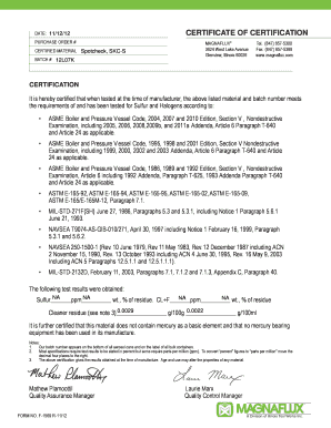 Magnaflux Batch Certificate  Form