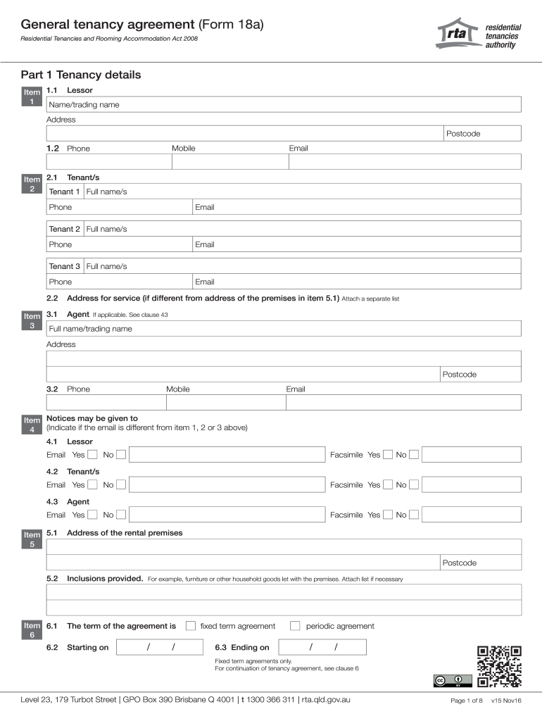  General Tenancy Agreement Form 18a  Rtaqldgovau 2016-2024