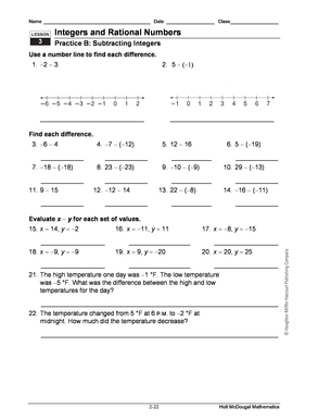 Subtracting Integers Practice  Form