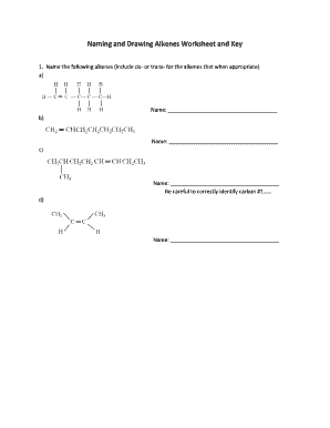 Naming Alkenes Worksheet PDF  Form