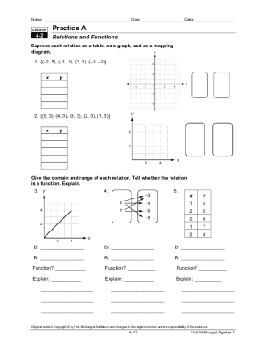 Practice a Relations and Functions Answer Key  Form