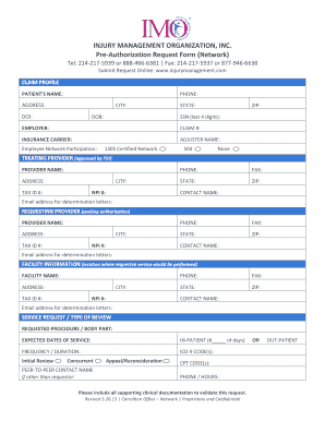 IMO Pre Authorization NETWORK Request Form Carrollton