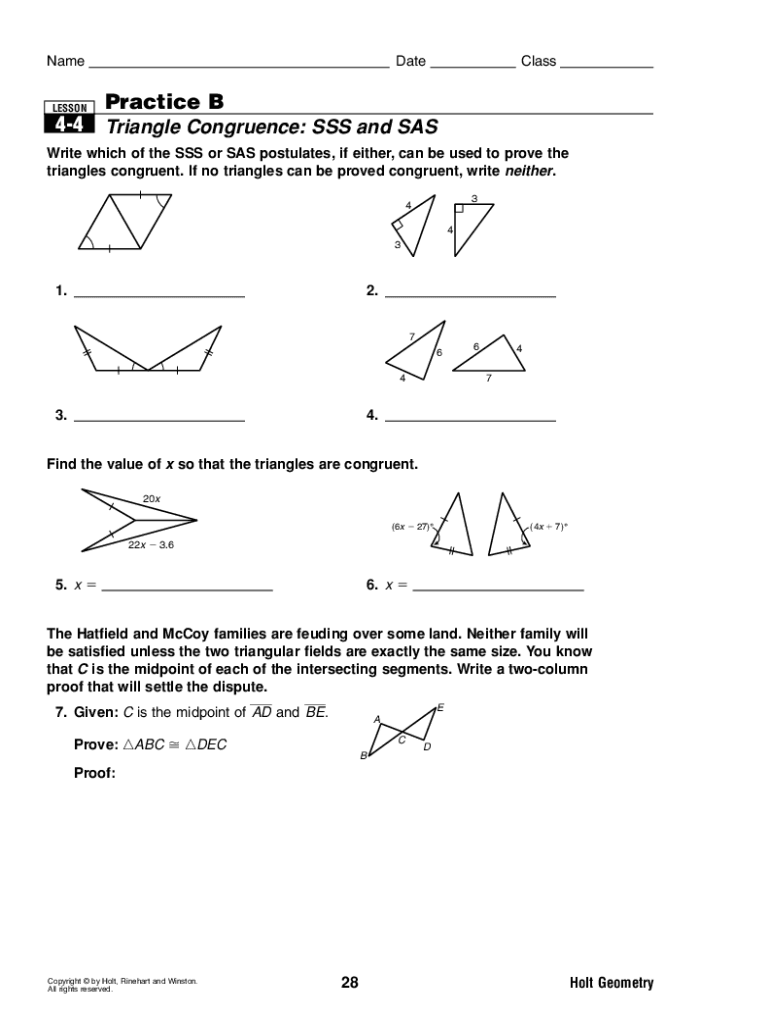 4 5 Triangle Congruence Sss and Sas  Form