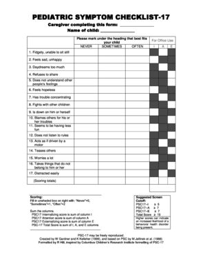 Pediatric Symptom Checklist  Form