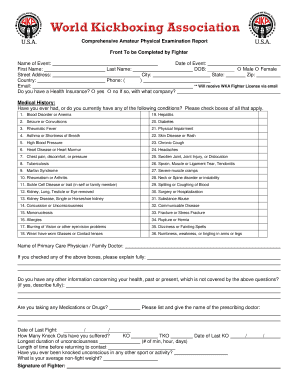 Comprehensive Amateur Physical Examination Report WKA USA  Form