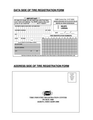 ADDRESS SIDE of TIRE REGISTRATION FORM