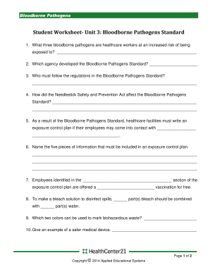 Bloodborne Pathogens Worksheet  Form