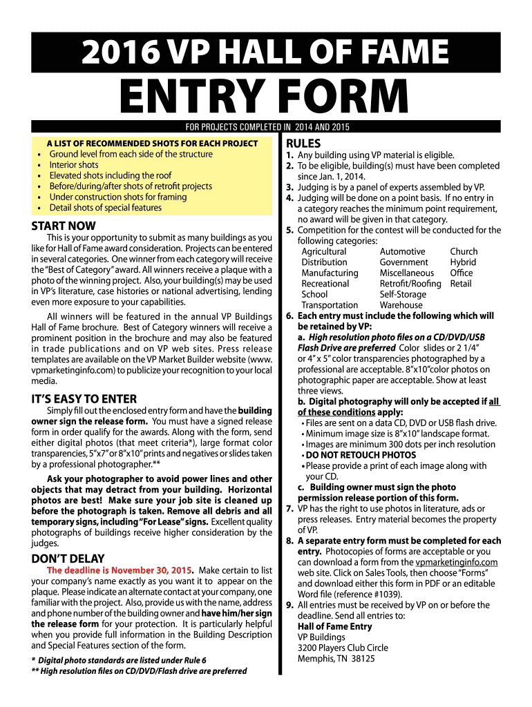  VP HALL of FAME ENTRY FORM  VP University 2016-2024