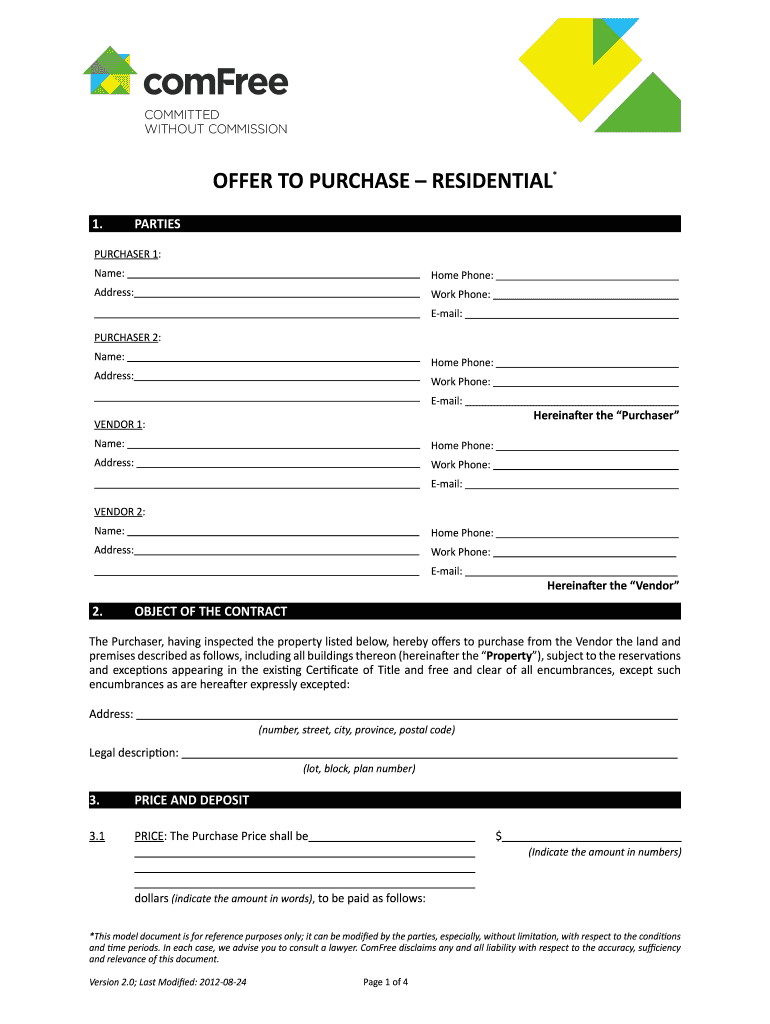 OFFER to PURCHASE RESIDENTIAL  Com  Form