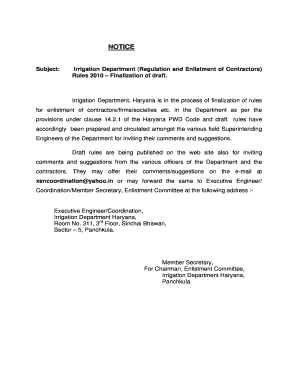 Haryana Irrigation Department Enlistment Form