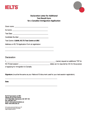 Candidate Declaration Form for Ielts