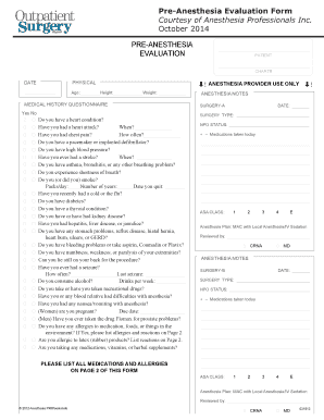 Pre Anesthesia Appointment  Form