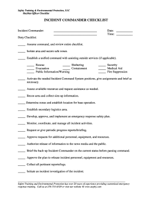 Hazmat Incident Command Checklist  Form