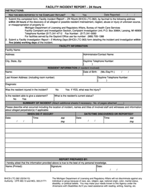 Facility Incident Report 24 Hours Form Bhs Ops 362