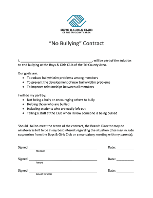 No Bullying Contract Bgctricorg  Form