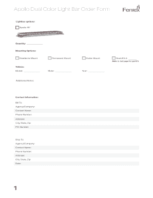 Apollo Dual Color Light Bar Order Form Feniex