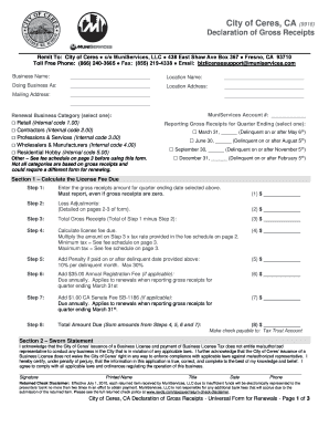 Ceres Declaration of Gross Receipts Fillable Form