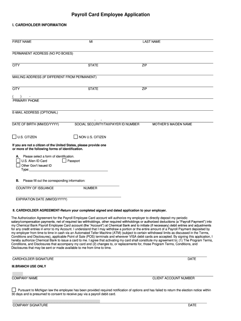 Payroll BCard Employeeb Application  Form