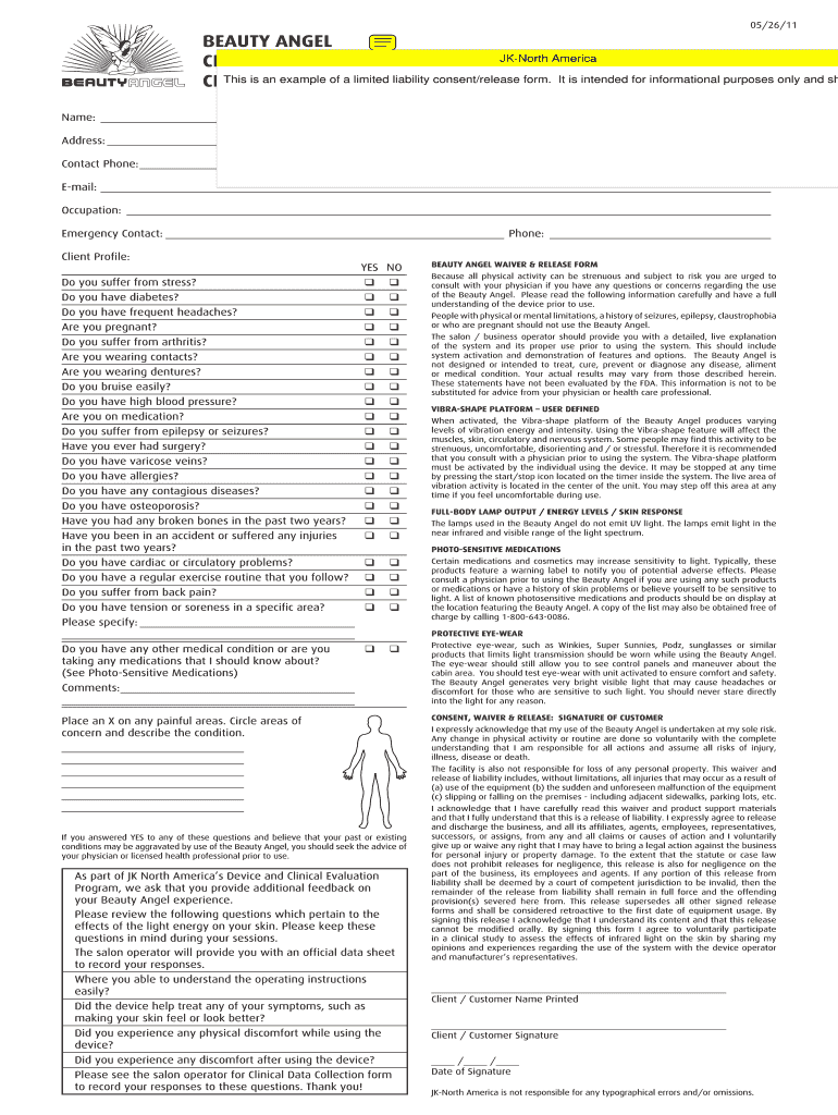  Beauty Angel Client Profile Amp BWaiverb of LiaBility CliniCal Evaluation Bb 2011-2024