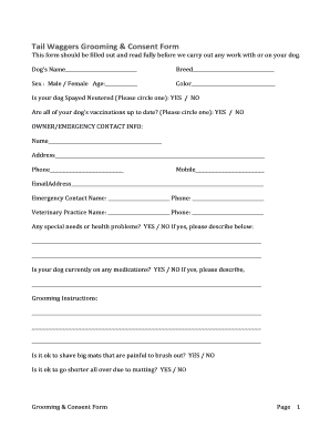 Get and Sign Printable Dog Grooming Forms