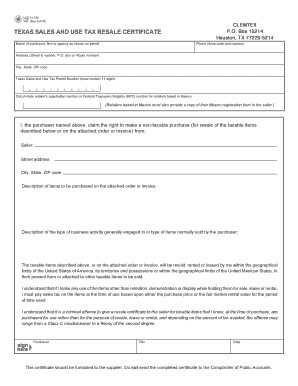 TEXAS SALES and USE TAX RESALE CERTIFICATE  Form
