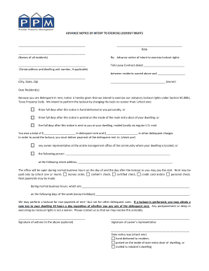Get and Sign ADVANCE NOTICE of INTENT to EXERCISE LOCKOUT  Form