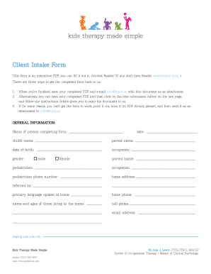 Client Intake Form Kids Therapy Made Simple